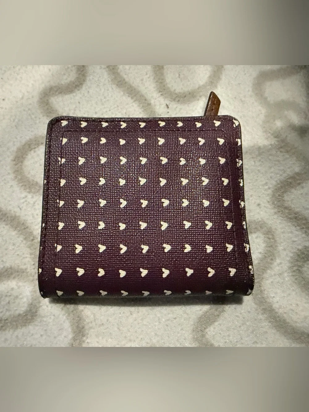 Fossil Purple Wallet with White Heart Print